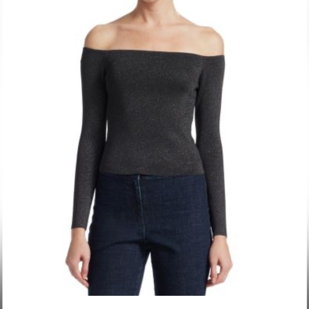 SCRIPTED OFF SHOULDER TOP IN GREY LUREX. NEW WITH TAGS!!! Size medium